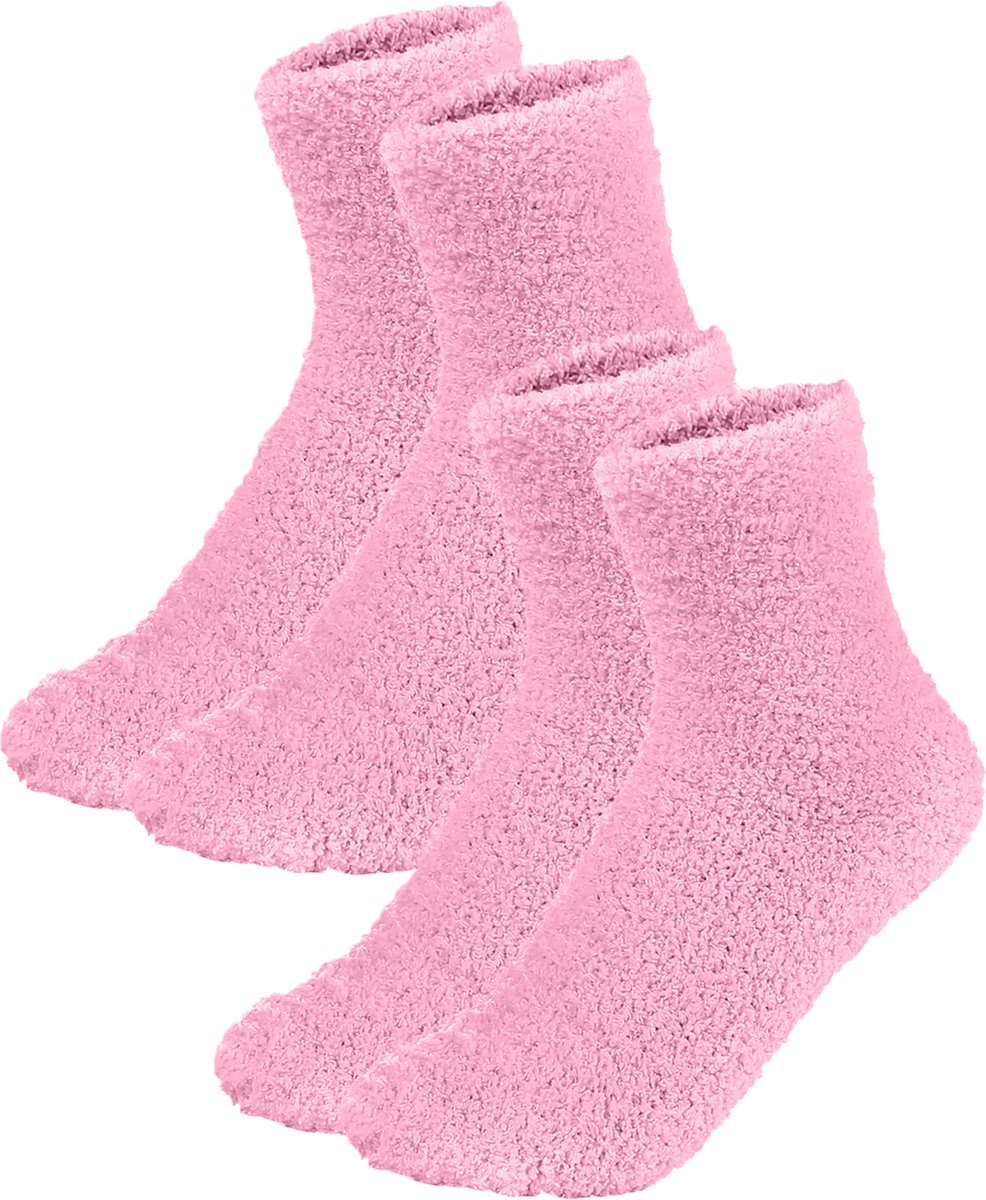 Malinsi® Fluffy Sokken Dames - 2-Pack Roze - One Size maat 36-41 - Huissokken - Badstof - Dikke Wintersokken - Cadeau voor haar - Housewarming - Verjaardag - Slofsokken Vrouw