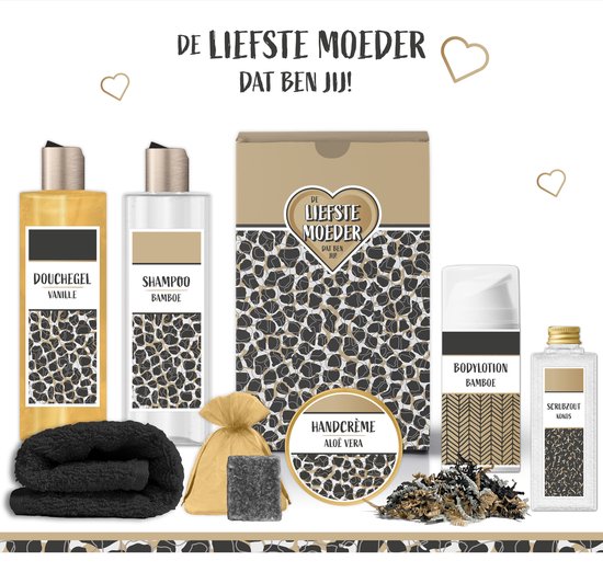 Geschenkset "de Liefste Moeder dat ben jij!" - 7 producten - 780 gram | Giftset voor haar - Speciaal voor jou - Cadeau allerliefste Moeder - Verjaardag - Moederdag - Cadeaubox Wellness deluxe - Kerst Geschenk - Bedankt Mama - Luxe Set - Bruin