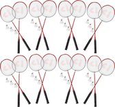 Voordelverpakking: Badmintonset Inclusief Draagtas - Rood - Aluminium en BIO PLASTIC - Set van 8 – 16x Badminton Rackets & 24x Shuttles