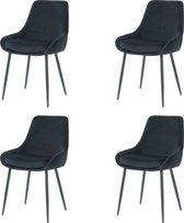 Nuvolix velvet eetkamerstoelen set van 4 - Parijs - eetkamerstoel - velvet stoel - zwart