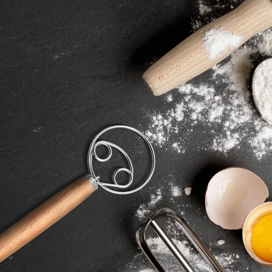 Deense Deegzweep Dänischer Schneebesen Deegmixer Brood Eiklopper Houten Lange Handgreep Geen Roest Voor Het Bakken Van Brood Gebak Dessert Pizzadeeg Set Van 2
