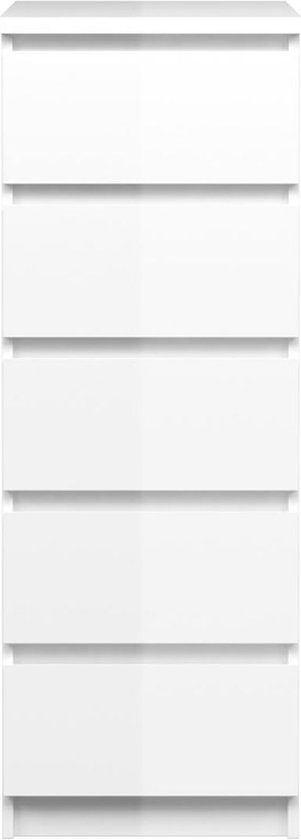 Nada commode étroite 5 tiroirs blanc brillant.
