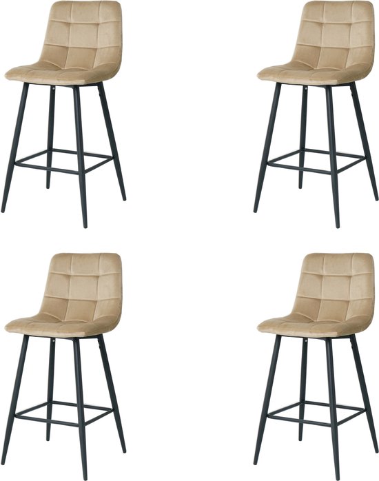 ML-Design Barkrukken Set van 4 Beige met Stoffen Bekleding Hoge ML-Design Barkrukken Set van 4 Beige met Stoffen Bekleding Hoge