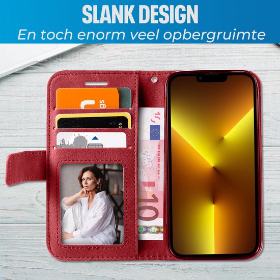 Étui adapté pour Samsung Galaxy A25 - Bookcase - Porte carte - Portefeuille - Motif - Simili cuir - Rouge