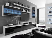 Beta - Meuble TV mural, meuble TV LED, salon, blanc-noir brillant - largeur 250 cm - Maxi Maja