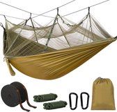 klamboe-hangmat, dubbele reis-campinghangmat, 300 x 200 cm, sneldrogend, ademend, ripstop, outdoor hangmat van nylon, parachute voor camping, trekking, tuin, legergroen