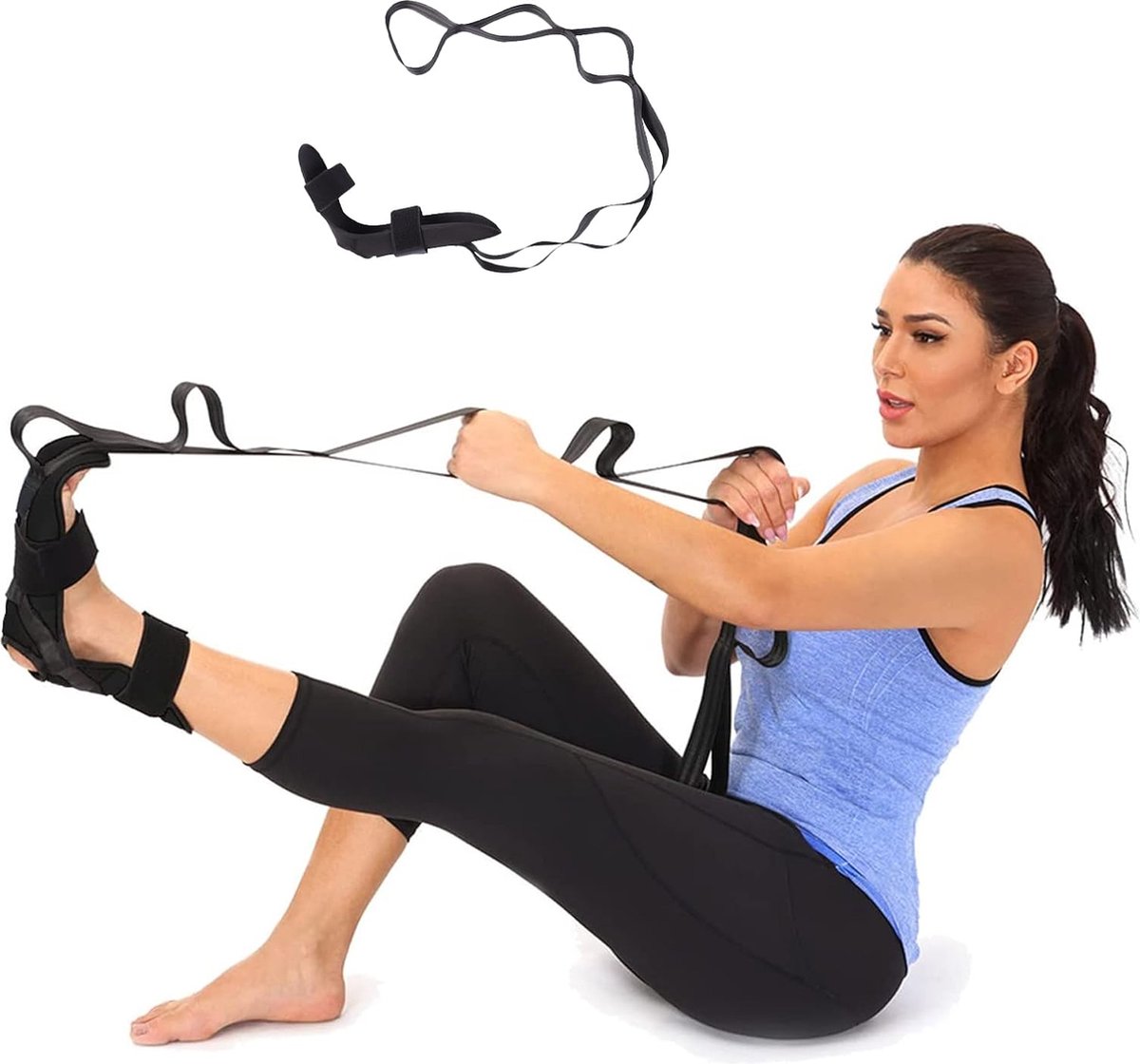 Stretchband, stretchknie-stretchband, yoga-rekband voor fasciitis plantaris, achillespeesontsteking verbeteren voor fitness, beentraining, revalidatie, hot yoga, blauw