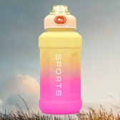 Drinkfles - sport Waterfles - 1300 ml - Waterdichte sluiting - Geel/roze