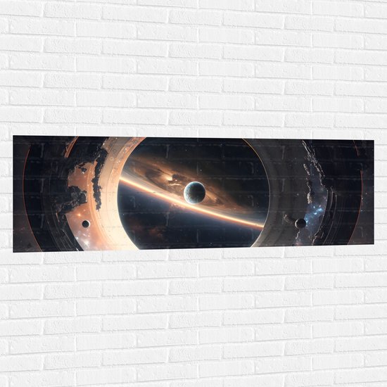 Muursticker - Planeet - Ruimte - Maan - Aarde - 150x50 cm Foto op Muursticker