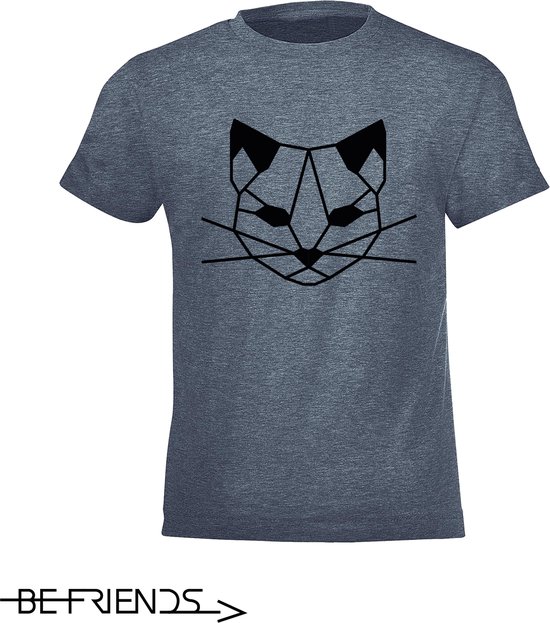 Be Friends T-Shirt - Kat - Kinderen - Donker blauw - Maat 1-2 jaar