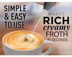 Melkopschuimer toverstaf drankmixer met gepatenteerde Z-motor Max - Handheld opschuimer elektrische garde, melkschuimer, mini-blender en elektrische mixer, zwart, koffieopschuimer voor Frappe, matcha,
