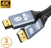 Drivv. Premium Displayport naar HDMI Kabel - 4K 60hz - Nylon - 3 meter - Grijs