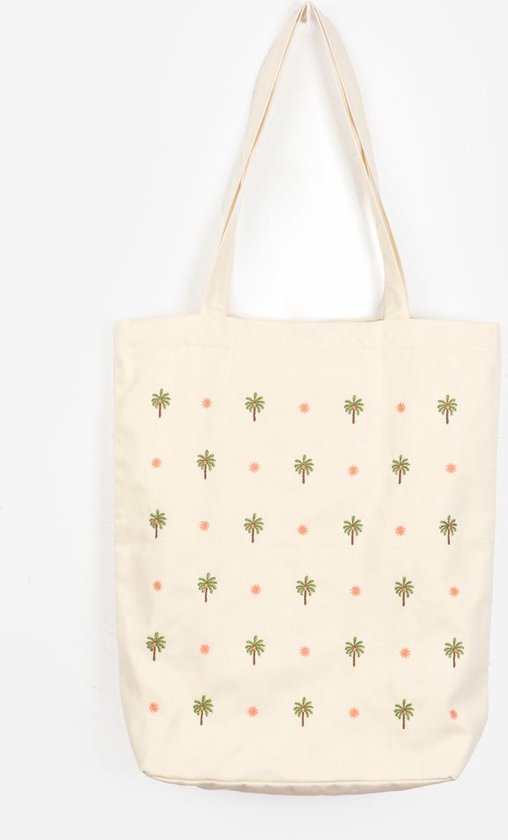 Sissy-Boy - Off-white canvas shopper met palmboom embroidery
