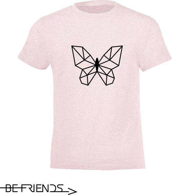 Be Friends T-Shirt - Vlinder - Kinderen - Roos - Maat 12 jaar