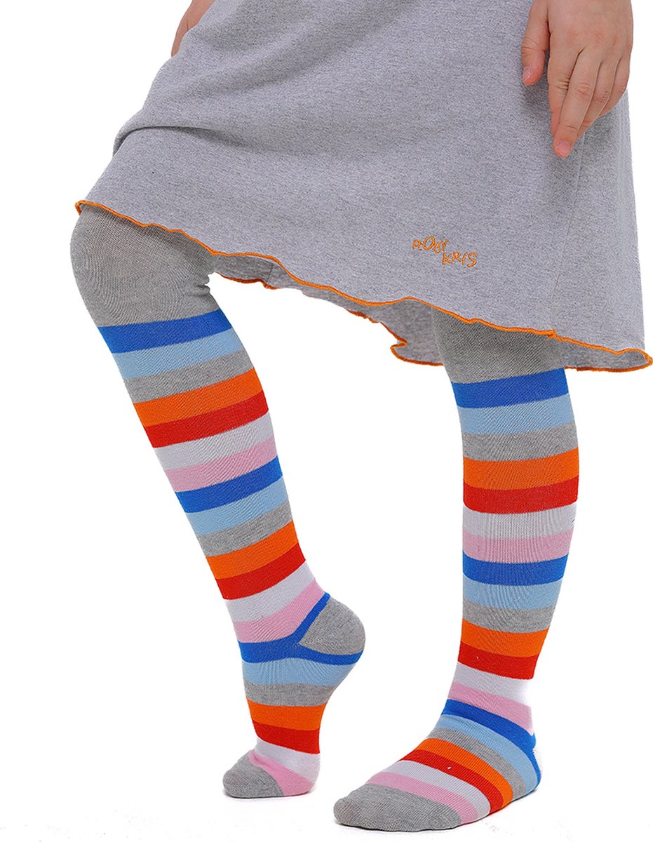 RobyKris Kids Trendy Maillot met strepen - Katoen - Grijs gemêleerd - Maat 116-122
