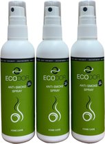 Ecodor EcoSmoke - 3x 100 ml - Format voyage - Dissolvant d'odeurs de tabac et de fumée - Supprime les odeurs de cigarette - Anti odeur de fumée, désodorisant / assainisseur d'air à la nicotine - Vegan - Ecologique