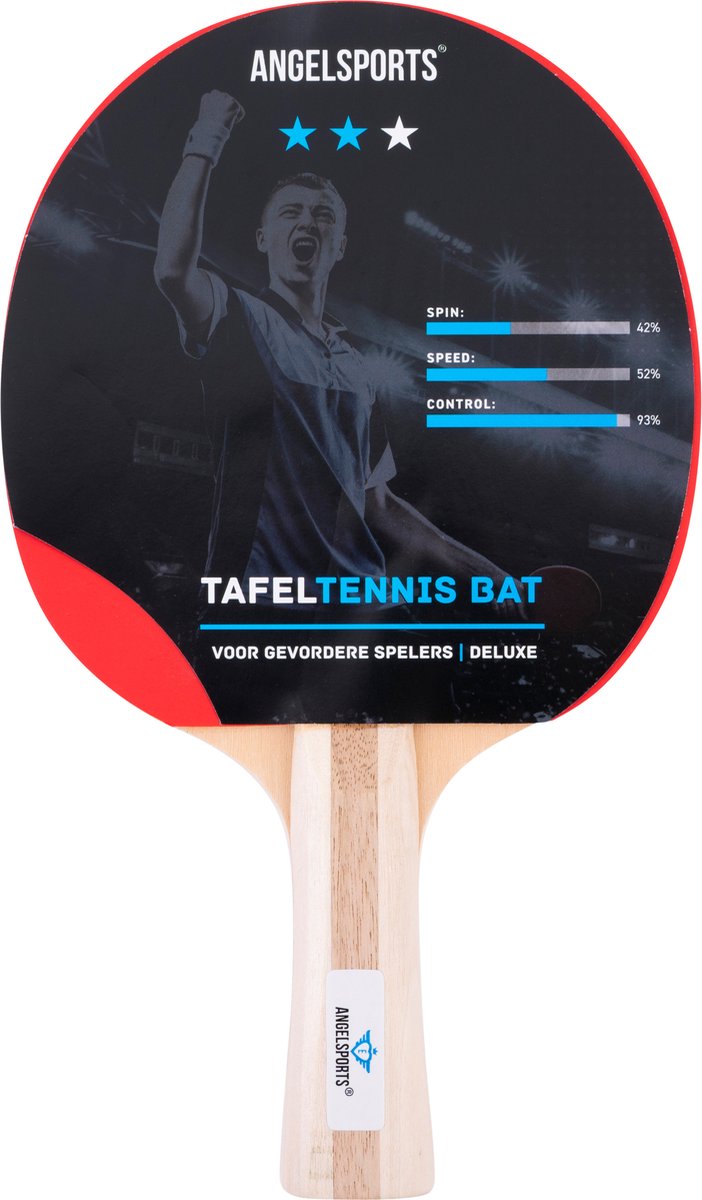 Tafeltennisbat 2 Ster – Taps Gelamelleerd Houten Handvat – Glad Sandwich Rubber 2 mm – Ping Pong – Longfield