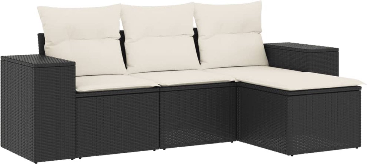 vidaXL 4-delige - Loungeset - met - kussens - poly - rattan - zwart