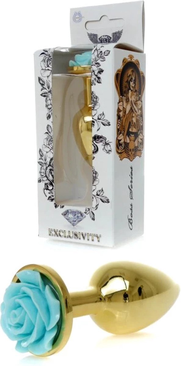 Goedkoopste Gouden buttplug met roos – Lichtblauw