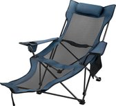 HandyHaven® - Chaise de camping - Chaise longue - Chaise d'extérieur - Chaise de pêcheur - Chaise de jardin - Chaise de plage - Repose-pieds - Porte-gobelet - Portable - Chaise longue - Relax - Blauw - Jusqu'à 150KG