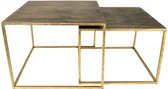 Vierkante Salontafel - 55x55x42/50x50x37 cm - Antiek goud - Metaal - Set van 2
