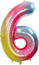 LUQ - Cijfer Ballonnen - Cijfer Ballon 6 Jaar Regenboog XL Groot - Helium Verjaardag Versiering Feestversiering Folieballon