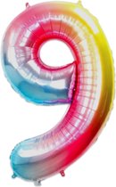 LUQ - Cijfer Ballonnen - Cijfer Ballon 9 Jaar Regenboog XL Groot - Helium Verjaardag Versiering Feestversiering Folieballon