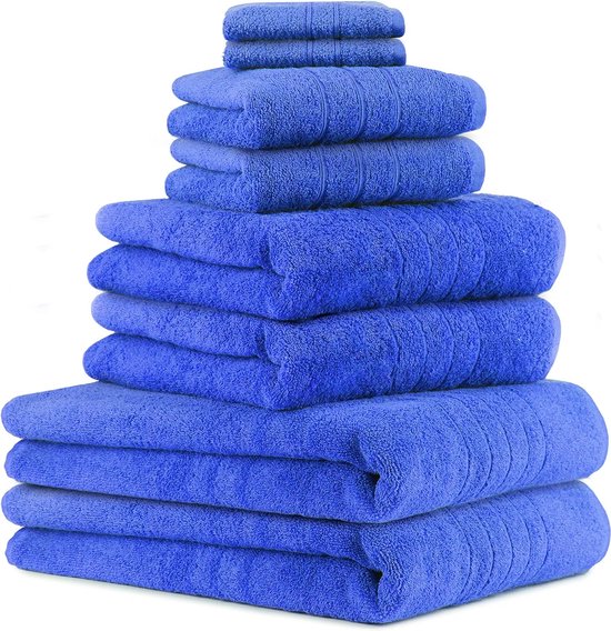 8-delige set handdoeken handdoek Deluxe 100% katoen 2 badhanddoeken 2 douchehanddoeken 2 handdoeken 2 zeepdoekjes kleur blauw