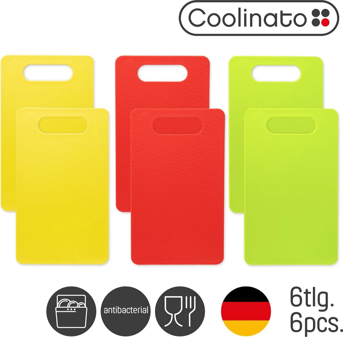 COOLINATO ontbijtplankenset antibacterieel, elk 24x14cm, 6 stuks, kleurrijk