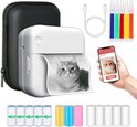 Mini Printer voor Mobiel – Fotoprinter voor Smartphone – Mini Pocket Printer – Mini Printer Incl.1 Harde Etui + 13 Rollen Papier (Sticker, Normaal, Kleur) + 5 Pennen – Pocket Printer Smartphone – Sticker Printer – Fotoprinter Mobiel