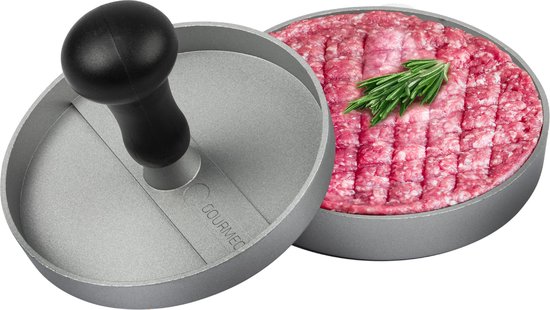 GOURMEO 3-in-1 hamburgerpers voor grote pasteitjes, klein of gevuld met 50 extra vellen papier met antiaanbaklaag