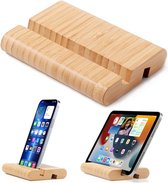 Bamboe Tablet- en Mobiele Telefoonstandaard voor Bureau - Houten Tablet Houder - Geschikt voor iPhone iPad Tablets en Alle Telefoons (Groot Formaat)