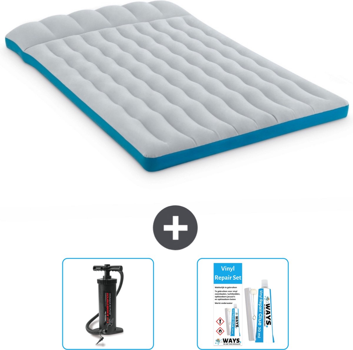 Intex Campingmat - 2-Persoons - 127 x 193 x 24 cm - Blauw - Inclusief Pomp en Reparatieset