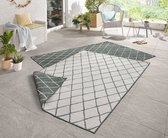 Flycarpets Omkeerbaar Vloerkleed - Binnen & Buitenkleed Malaga- Groen / Creme - 80x250 cm