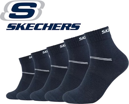 Skechers 5 PACK Chaussettes ou socquettes Quarter sneaker 35/38 Marine Sans couture en coton peigné et sans pression sur la civière avec garantie à 100% de ne pas s'affaisser