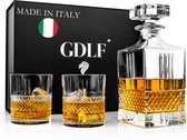 GDLF® Whiskey Set Superior in een Prachtige Geschenkdoos | Luxe Whiskey Set | Hoogwaardig Lood-Vrij Kristal | Gemaakt in Italie | 800 ml Whiskey Karaf & 2 Whiskey Glazen | Moederdag Cadeau