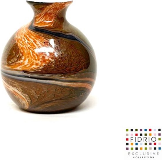 Vase Design Bolvase avec col - Fidrio INDIAN SUMMER - vase à fleurs en verre soufflé à la bouche - diamètre 11 cm