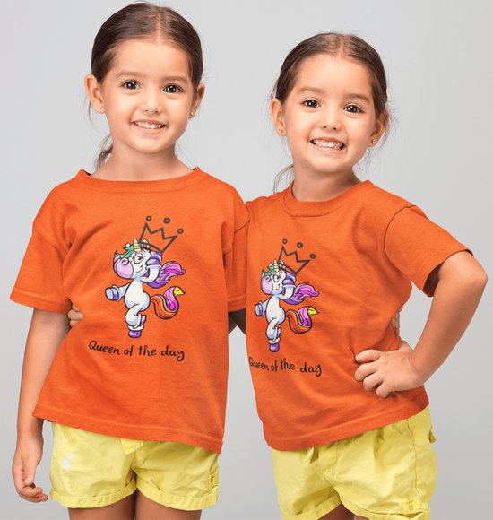 T-shirt kinderen Unicorn | Oranje Shirt | Koningsdag Kleding Kinderen | Oranje | maat 104
