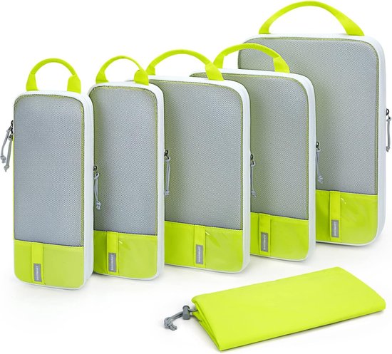 Carttiya Compressieverpakkingskubussen voor koffers, uitbreidbare compressie reisorganisatoren tassen organisator reiskubussen voor rugzak (zwart, 6 stuks