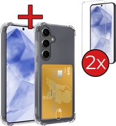 Coque pour Samsung A55 Coque avec Porte-Cartes Coque en Siliconen avec Porte-Cartes avec 2x Protecteur d'écran - Coque pour Samsung Galaxy A55 Coque Antichoc - Transparent