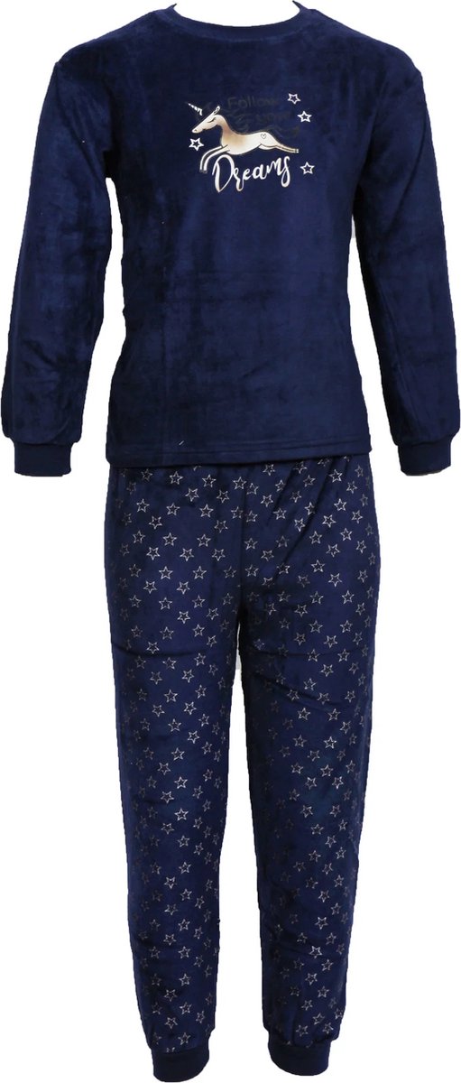 Outfitter velours meisjes pyjama - Dreams - Donkerblauw - 92