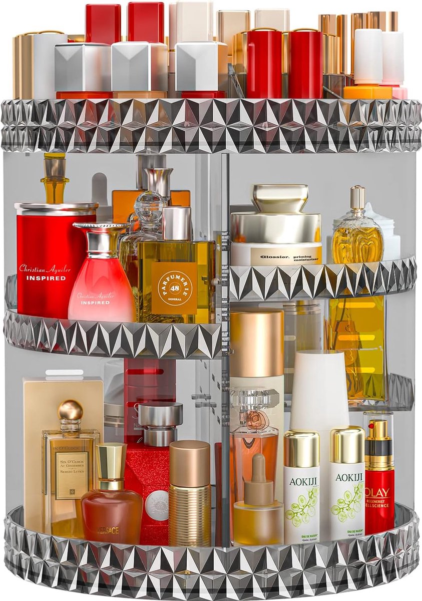 Make-up-organizer, 360 graden draaibaar, acryl cosmetica-organizer, beauty-organizer met 6 lagen verstelbaar dienblad, parfumopslag voor commode, kaptafel, badkamer, zwart