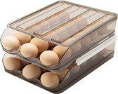 Eiercontainer voor koelkast Automatische rol-eierhouder voor koelkast, dubbellaagse eieropbergdoos met deksel, kippenei-opbergbak voor huishoudelijk gebruik (2 lagen)