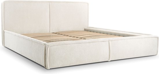 InspireME - Bed 04 - Tweepersoonsbed met Fluwelen Bekleding - 140x200 cm - Verstelbaar en Comfortabel - Pastelkleuren - Crème (Poso 100)