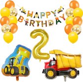 Verjaardag Versiering 2 Jaar - XL Pakket Deluxe Kids - Happy Birthday Slinger - Graafmachine Thema - Ballonnen - Verjaardag Decoratie - Kinderverjaardag