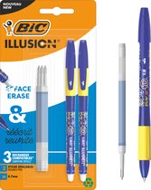 BIC Illusion Uitwisbare en navulbare balpennen en navullingen - Blauwe inkt - verpakking met 2 pennen en 3 navullingen - Medium Punt 0,7 mm