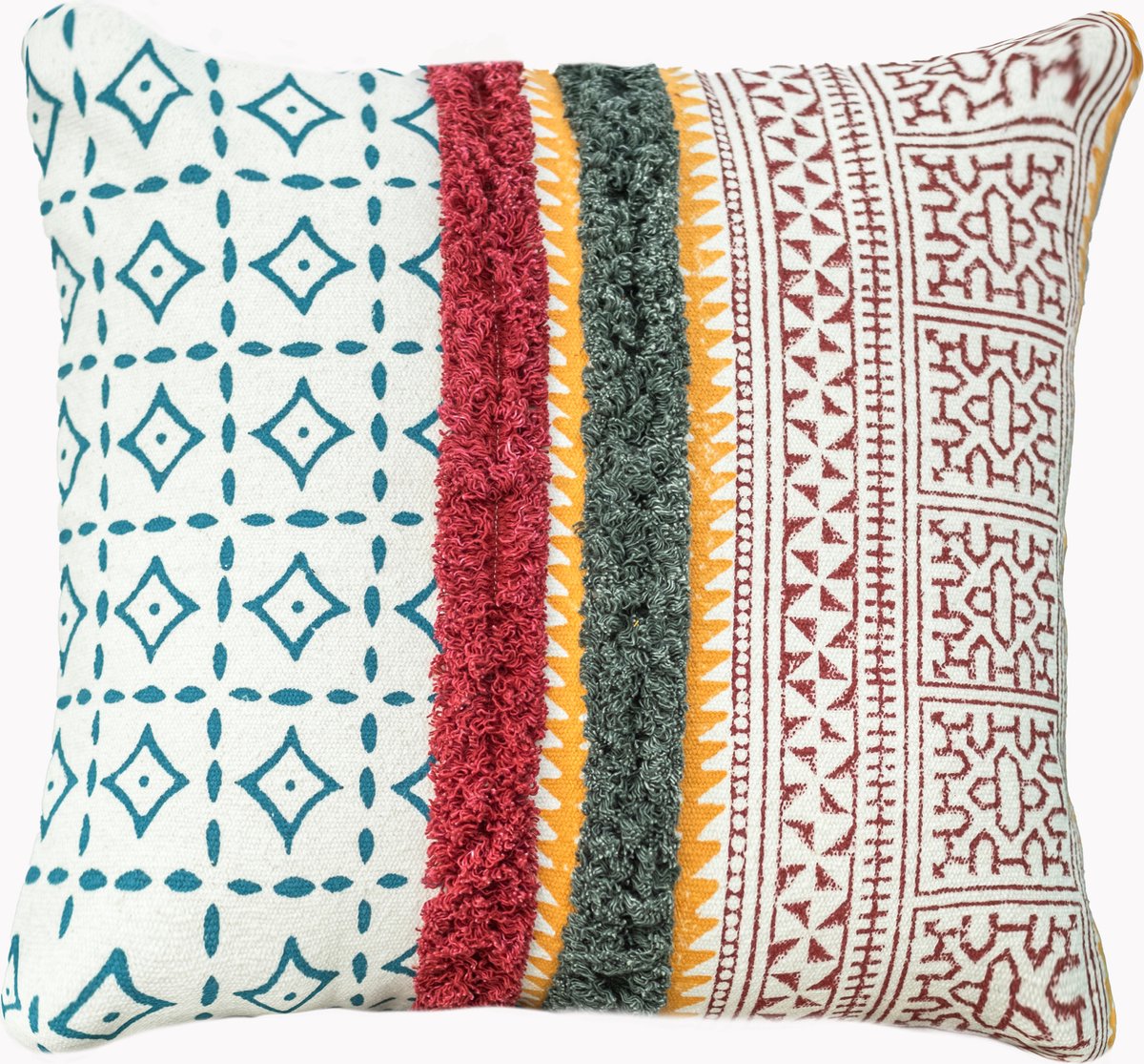 Urbane Hide Kussens woonkamer | kussenhoes 45x45 cm | kussensloop | sierkussens | cushion cover | katoen | hand block printed Wit