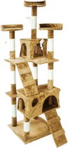 Uitgebreide Krabpaal met Kattenhuis en Speeltjes - Krabpaal voor Katten en Kittens 170cm hoog (Bruin)