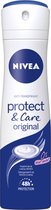 NIVEA Protect & Care Deodorant Spray - Met NIVEA crème - Voor de gevoelige huid - Beschermt 48 uur lang - Alcoholvrij - 6 x 150 ml - Voordeelverpakking