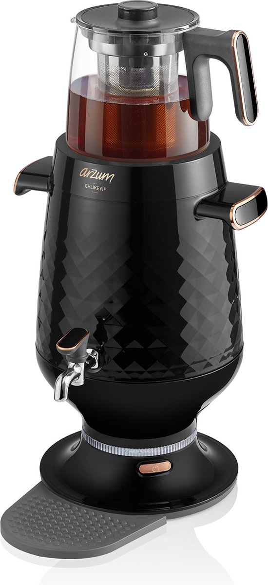 Arzum - Ehlikeyf Samovar - AR3083 - Zwart, theekoker brouwen thee maker